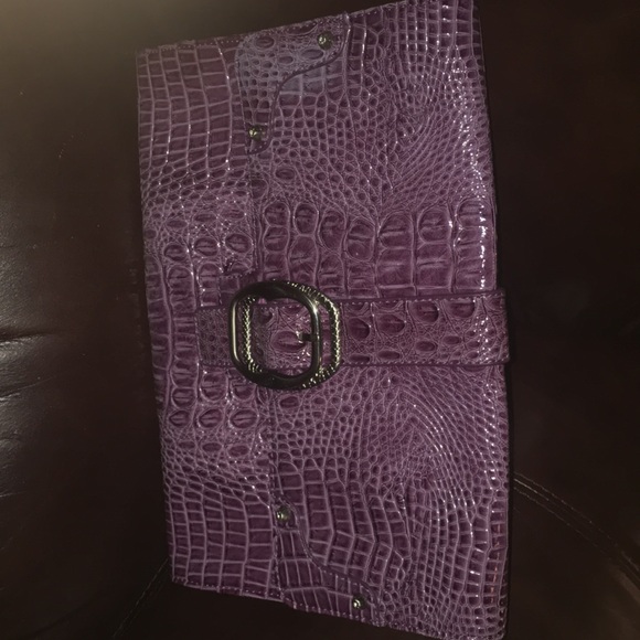 Jessica Simpson Purple Faux Alligator Clutch - Picture 2 of 7